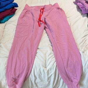 Figs Pink Jogger Pants with Red Drawstring